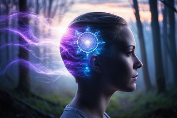 Manifestation énergétique et spirituelle au niveau du chakra couronne, illustrant l'éveil spirituel et la conscience supérieure