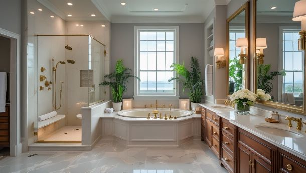 aménagement salle de bain de grande taille zen et chic