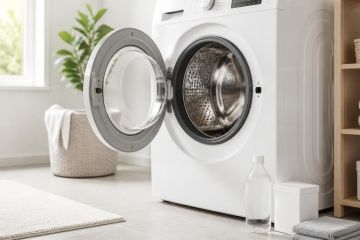 Hublot ouvert d’un lave-linge avec le joint de porte visible avant nettoyage