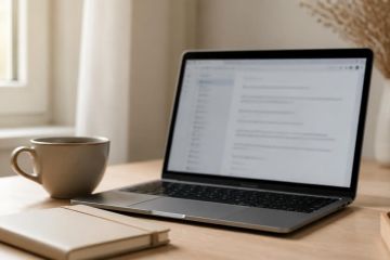 Écran d’ordinateur affichant la rédaction d’un mail professionnel avec une formule de politesse en fin de message